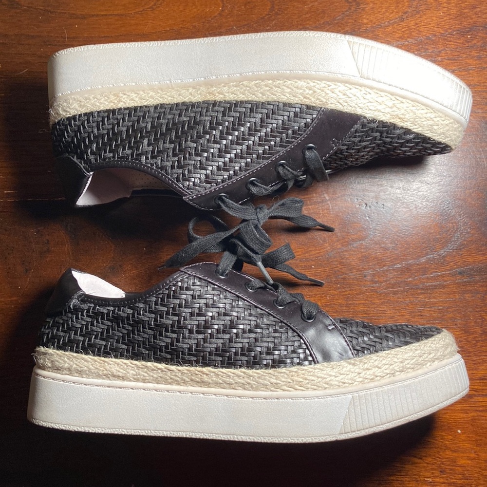 Black Franco Sarto Woven Lace Up Sneakers